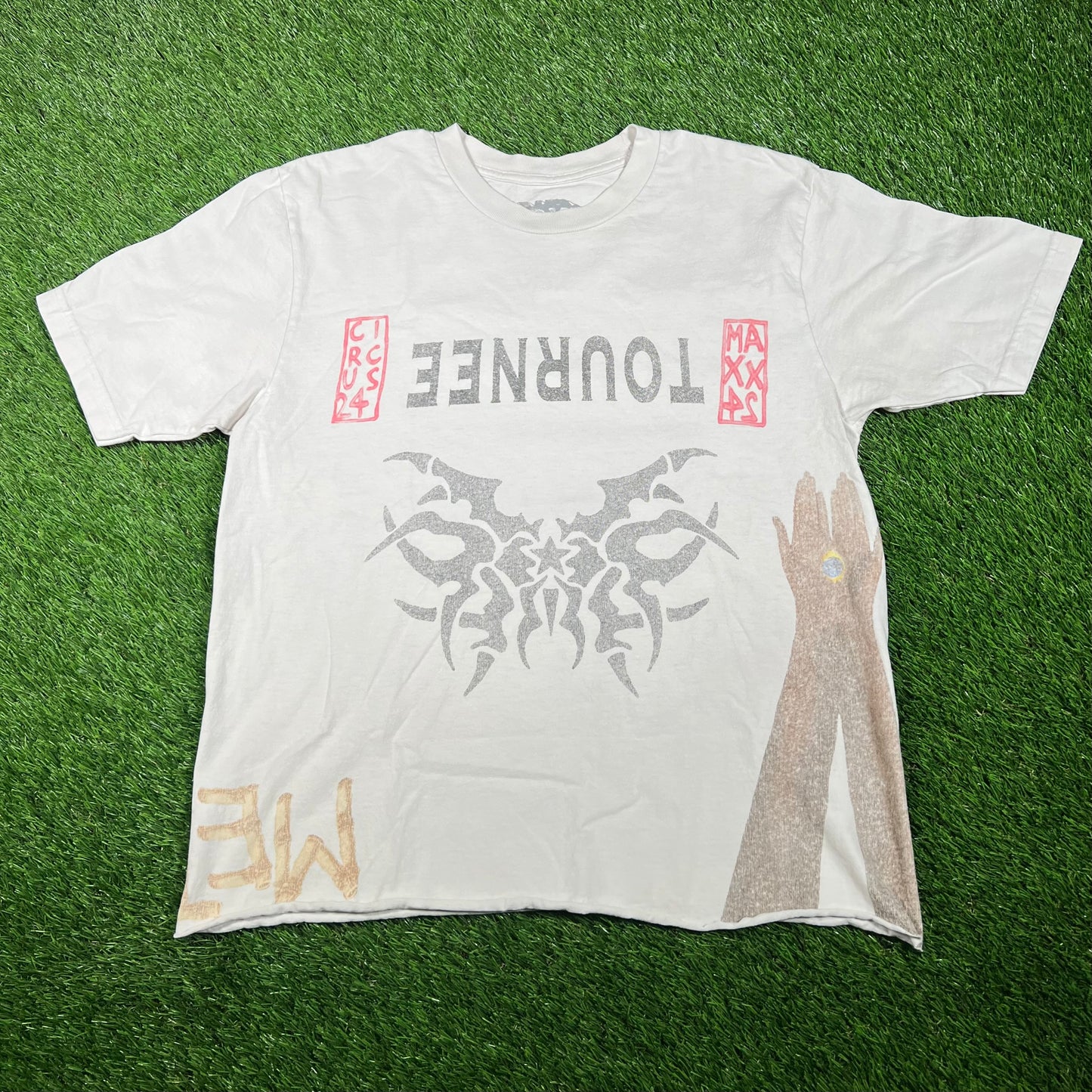 Travis Scott Circus Maximus "Tournee" Cropped White Tee Size Medium USED x15288