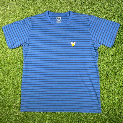 Kaws Uniqlo Blue Stripe Tee Size Medium USED x14796