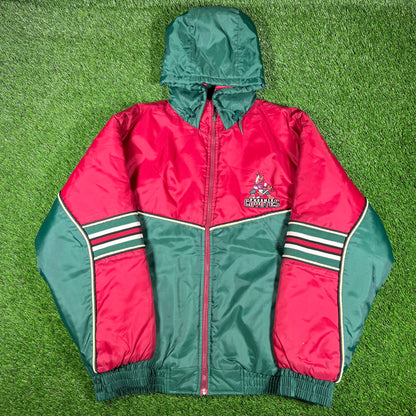 1990s Phoenix Coyotes Maroon Green Coach Jacket Size Large USED v16989