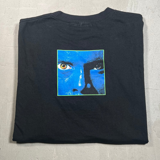 Y2K Blue Man Group Big Face Back Black Tee Size XXL USED v16699