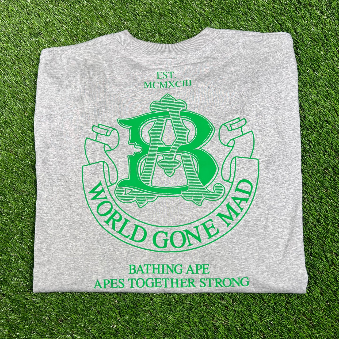 Bape World Gone Mad Tee Grey Size XL USED X14481