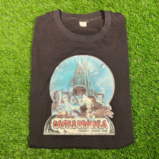 1980s Castle Dracula Univesal Studios Tour Black Tee Size Medium USED v16419