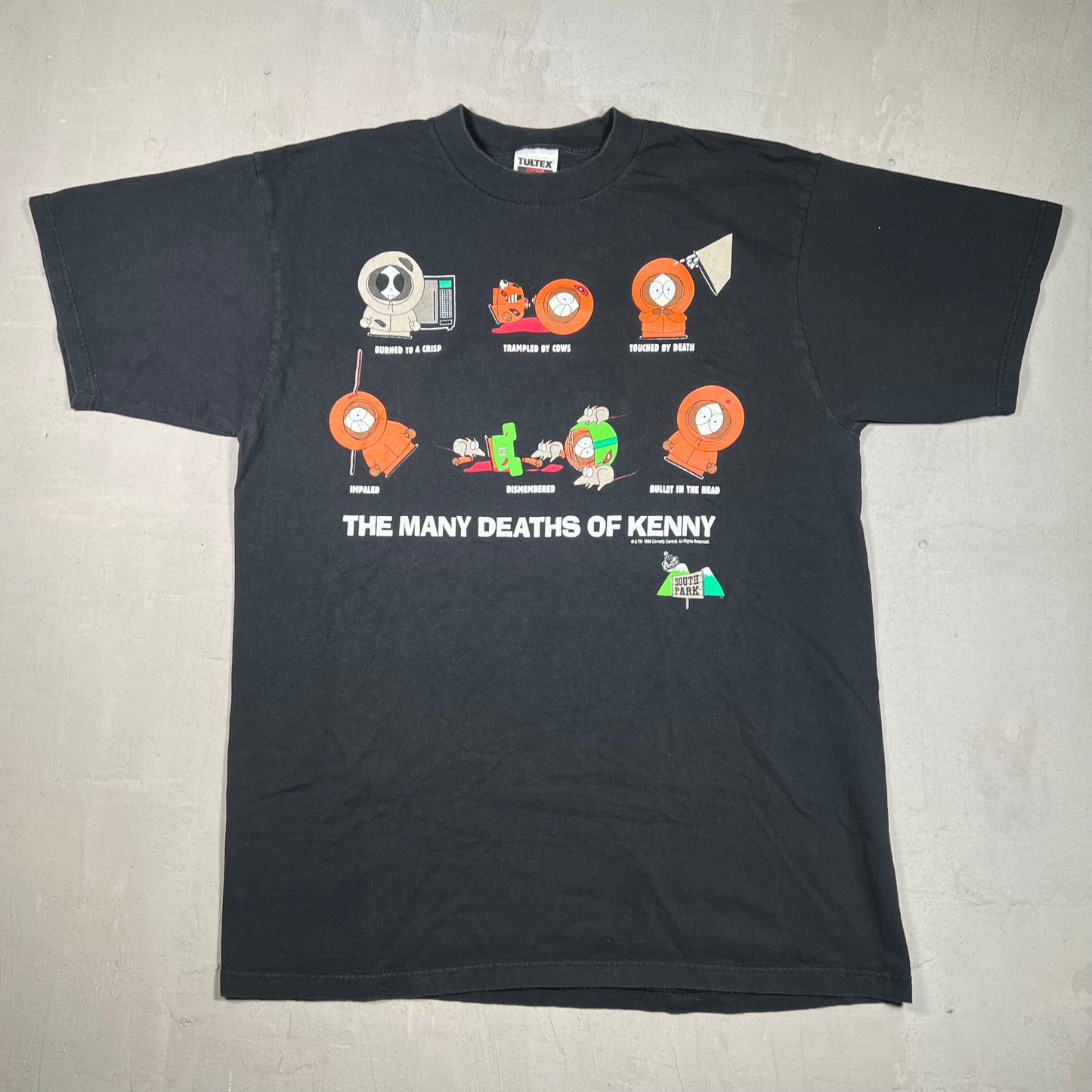 1998 South Park Many Deaths of Kenny Black Tee Size XL USED v19266