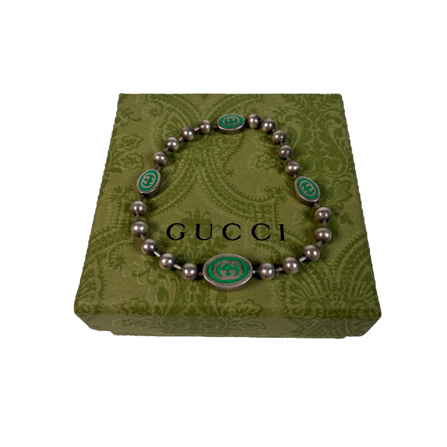 Gucci Interlocking G Sterling Silver Bracelet Size 17 USED x14601