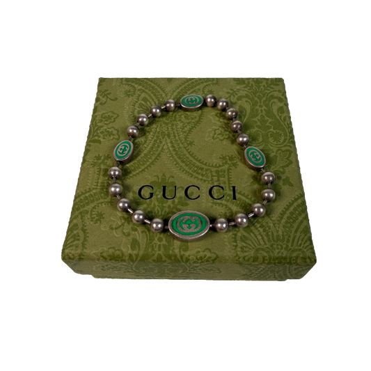 Gucci Interlocking G Sterling Silver Bracelet Size 17 USED x14601