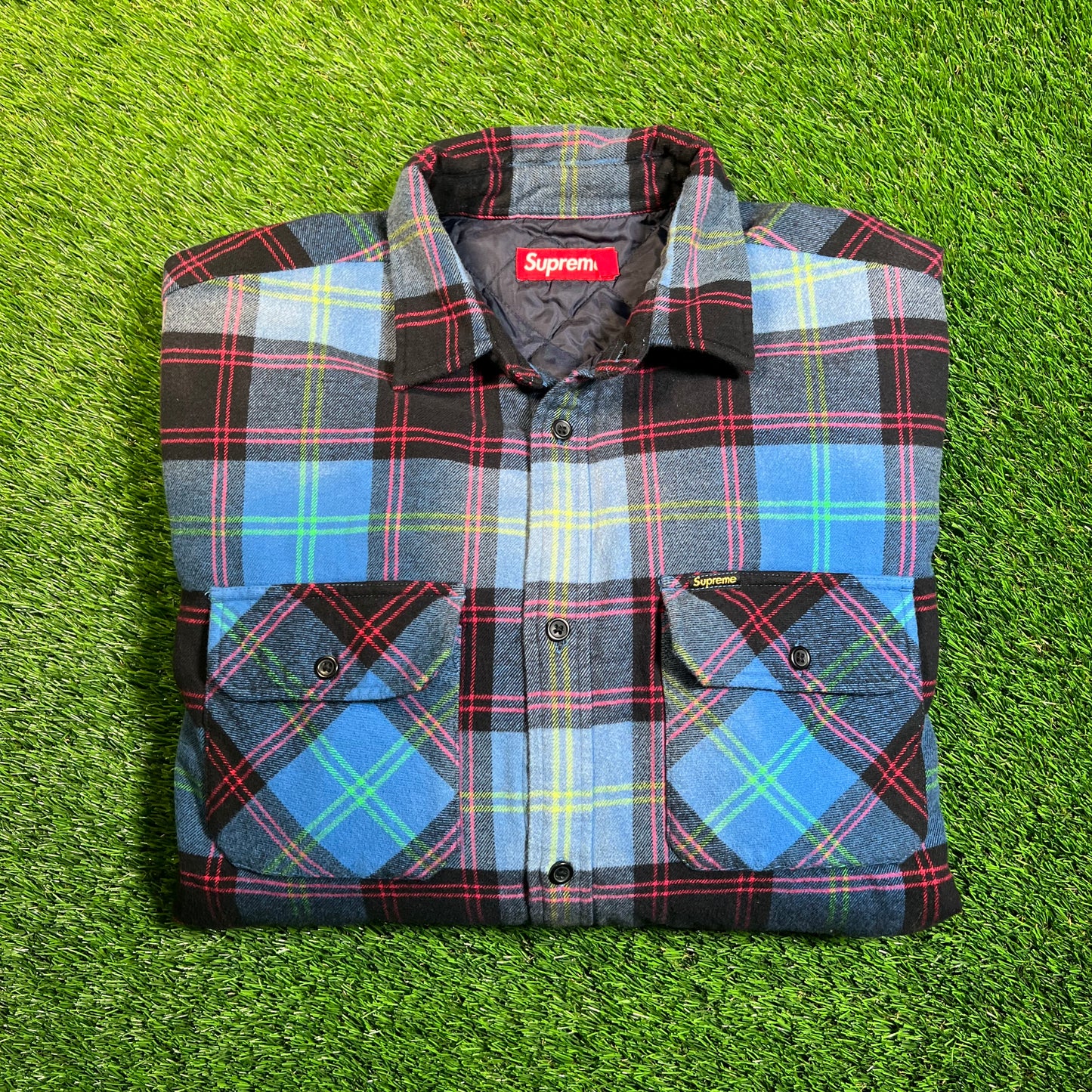 Supreme Quilterd Plaid Blue Plaid Shirt (2024) Size Large USED x17008
