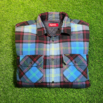 Supreme Quilterd Plaid Blue Plaid Shirt (2024) Size Large USED x17008