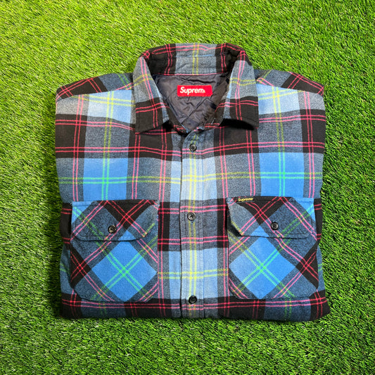 Supreme Quilterd Plaid Blue Plaid Shirt (2024) Size Large USED x17008