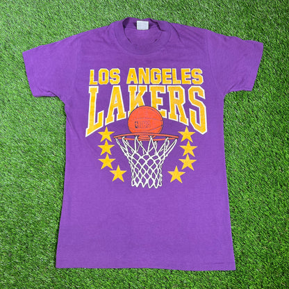 1980s LA Lakers NBA Ball Net Purple Tee Size Medium USED v16676
