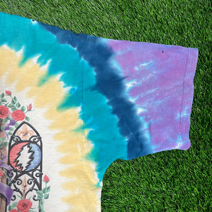 1998 Grateful Dead Bear Saint Stainglass Tie Dye Tee Size Large USED v16683