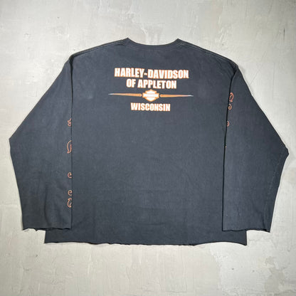 Y2K Harley Davidson Flaming Skull Black Longsleeve Size XL USED v20242
