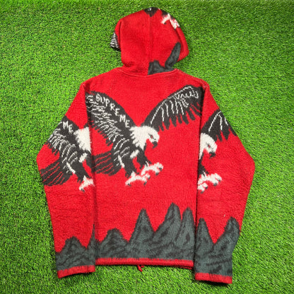 Supreme Eagle (2016) Red Zip Up Sweater Hoodie Size Small USED x16310