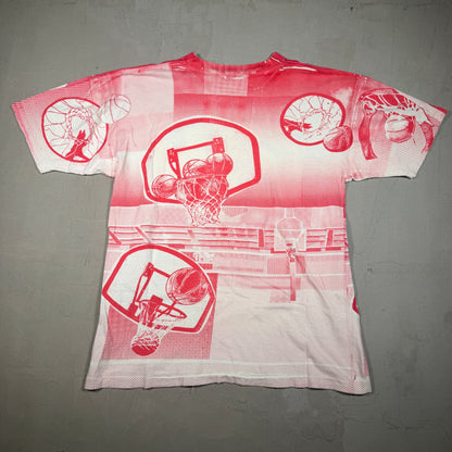 1992 Chicago Bulls Back 2 Back AOP Red/White Tee Size XL USED v16735