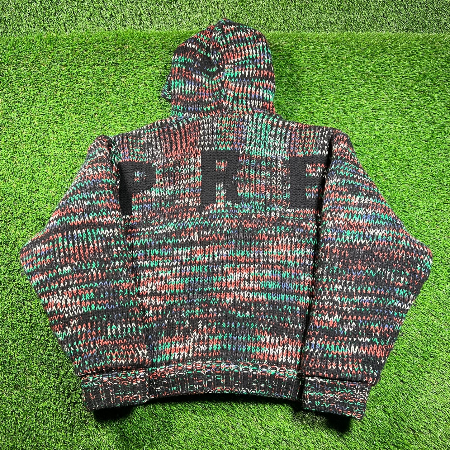 Supreme Faux Shearling Lined Multi Color Hooded Sweater Size Large USED x16414