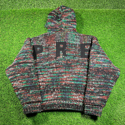 Supreme Faux Shearling Lined Multi Color Hooded Sweater Size Large USED x16414