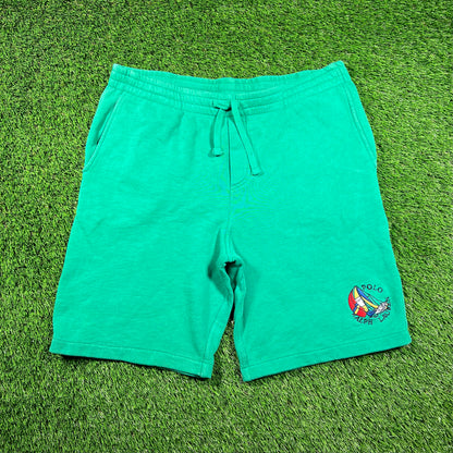 Polo Ralph Lauren Green Sailing Shorts Size Medium USED v18539