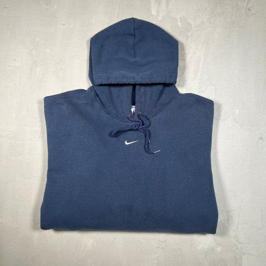 Y2K Nike Center Swoosh Navy Hoodie Size XL USED v19059