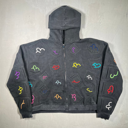 GV Gallery Raspberry Hills Multi Pocket Black Hoodie Size Large USED x17385