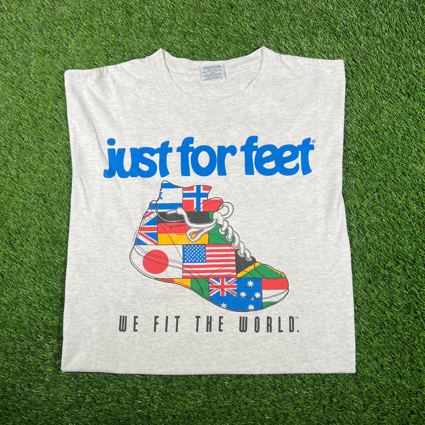 1990s Just For Feet We Fit the World Grey Tee Size XL USED v17180