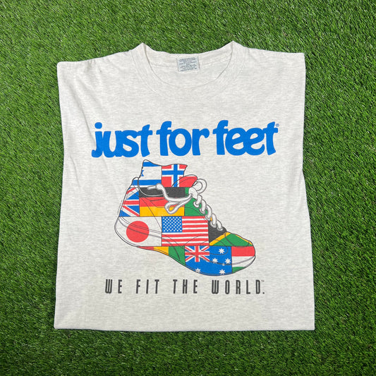 1990s Just For Feet We Fit the World Grey Tee Size XL USED v17180