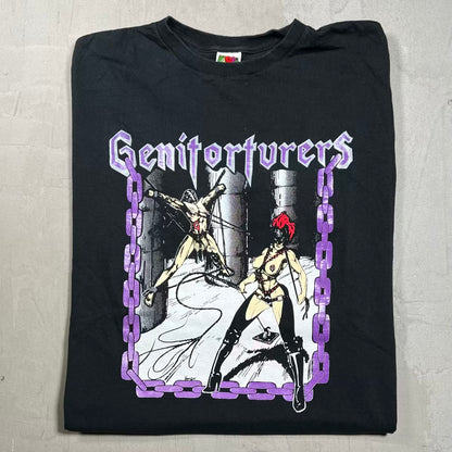 1990s Genitorturers Pleasure in Restraint Metal Rock Band Black Tee Size XL USED v20159