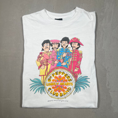 1980s The Beatles Lonely Hearts Club Band White Tee Size XL USED v19456