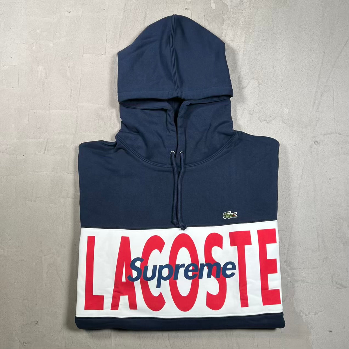 Supreme Lacoste Logo Panel Hoodie Navy (2019) Size Medium NEW x18978