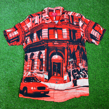 Supreme Bowery Rayon 2021 Red Button Up Shirt Size Large USED x14354