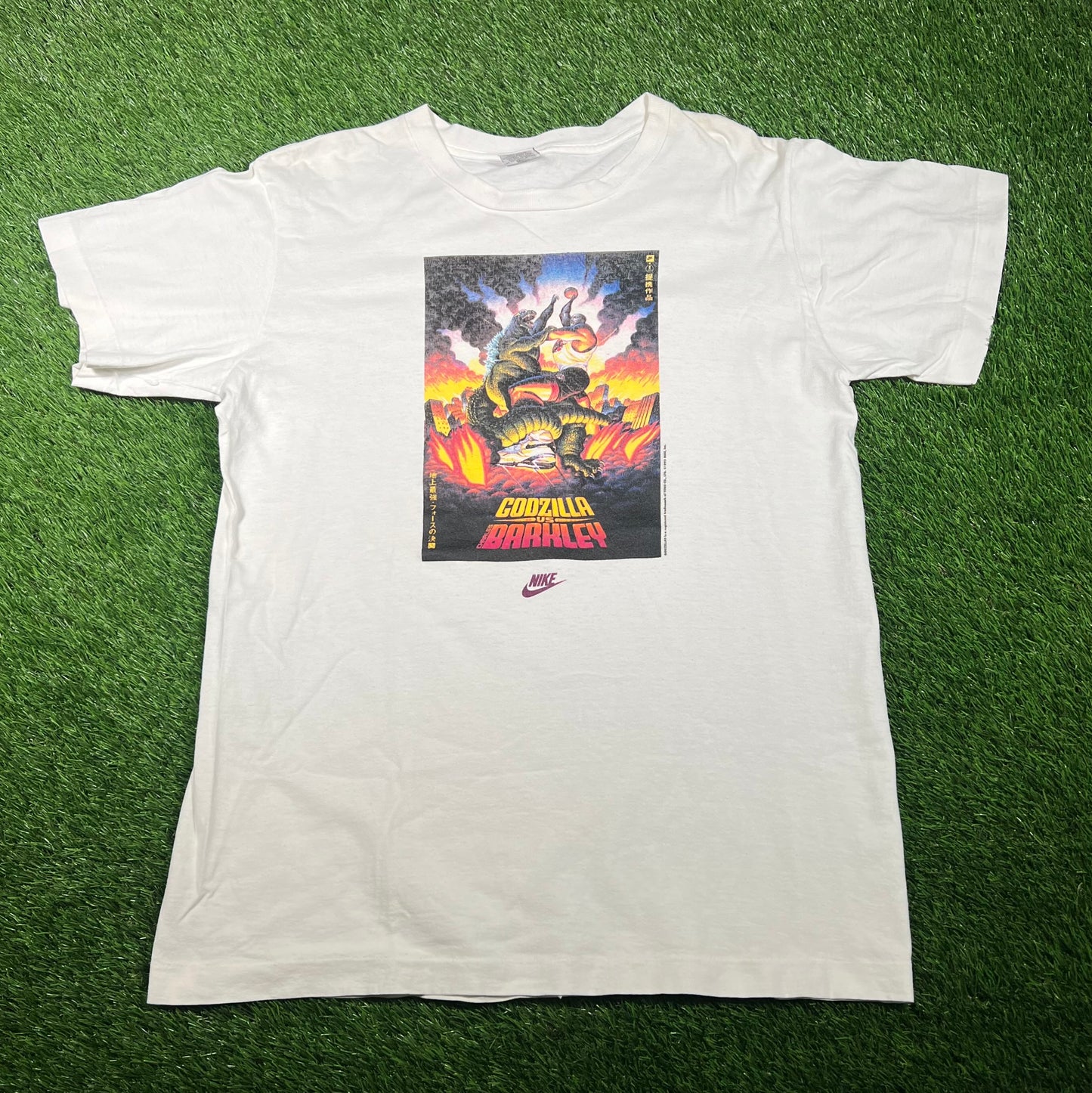 1992 Nike Barkley Godzilla Poster White Tee Size XL (Medium) USED v17531