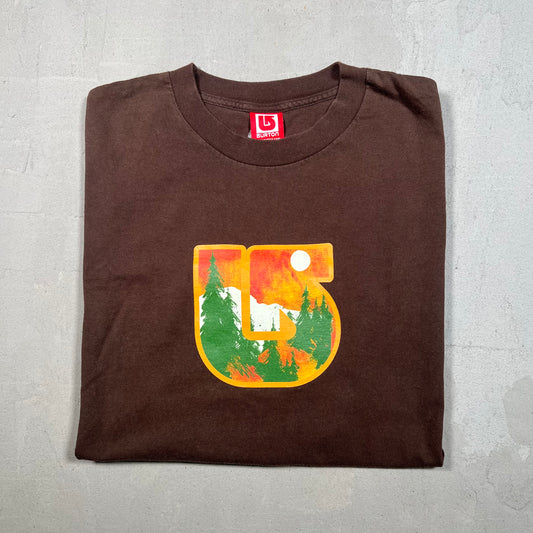 Y2K Burton Snowboards Brown Logo Tee Size Large USED v19169