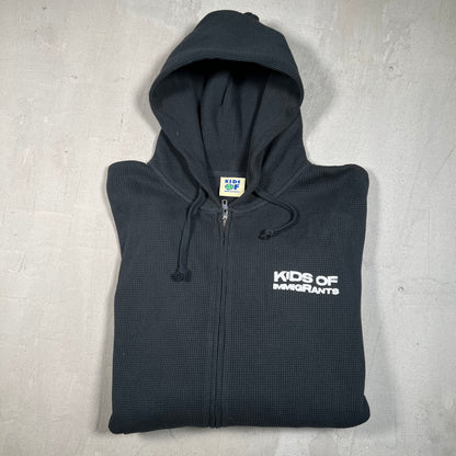 Kids of Immigrants Black Waffle Thermal Hoodie Size Large USED x17549