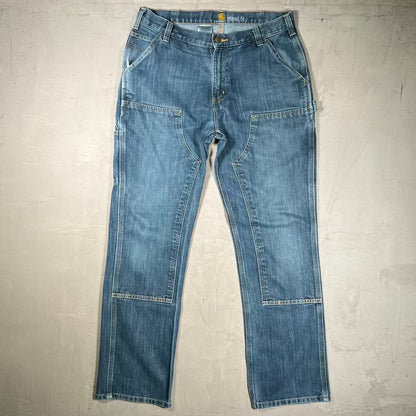 Carhartt Blue Jean Double Knee Jeans Size 34x32 USED v20445