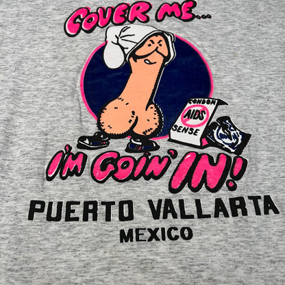 1990s "Cover Me" Grey Penis Tee Size XL USED v16623