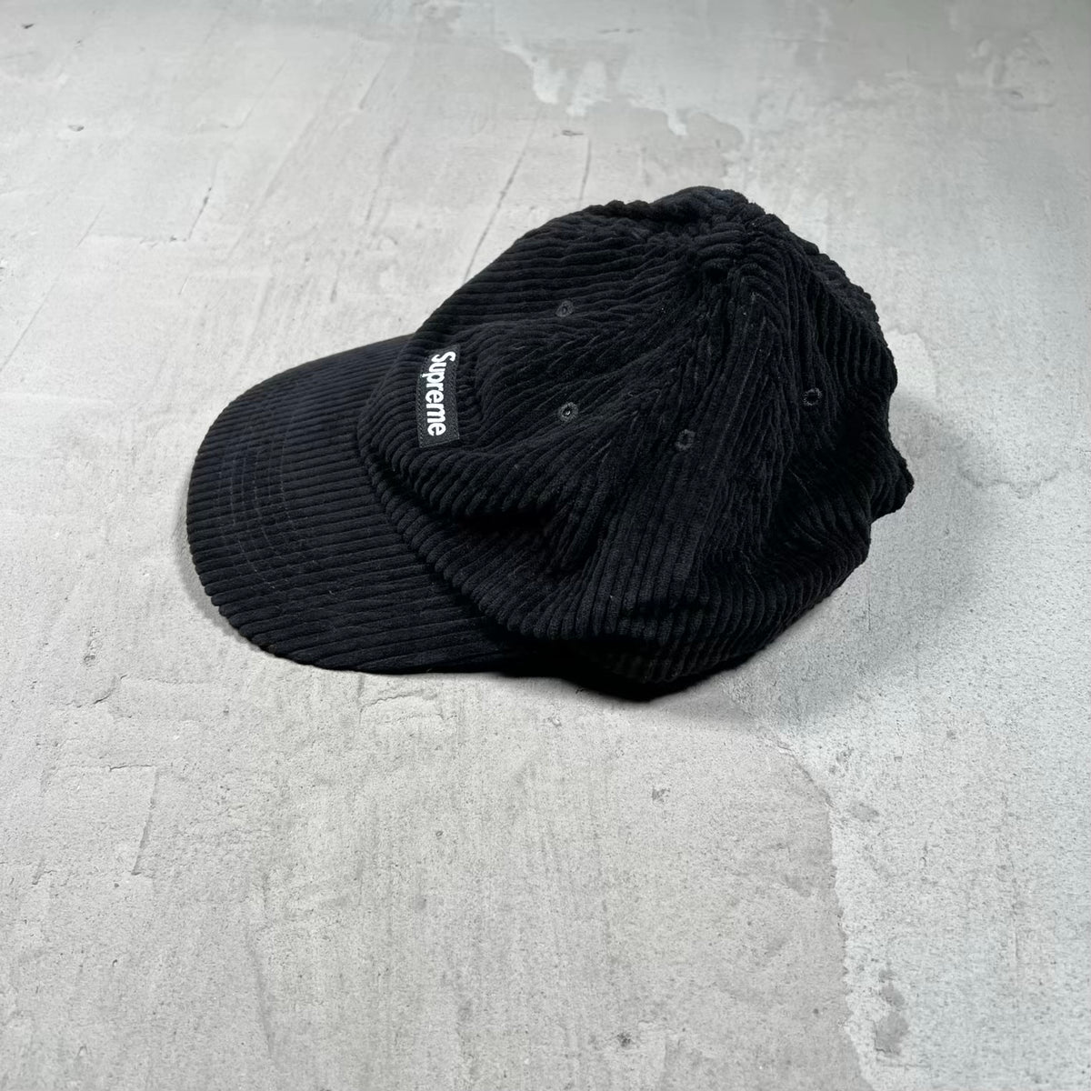 Supreme Ripple Corduroy Small Box Logo Black Hat USED x18443