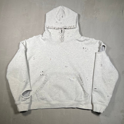 GV Gallery Ripped Trashed Grey Pullover Hoodie Size Small USED x17 031