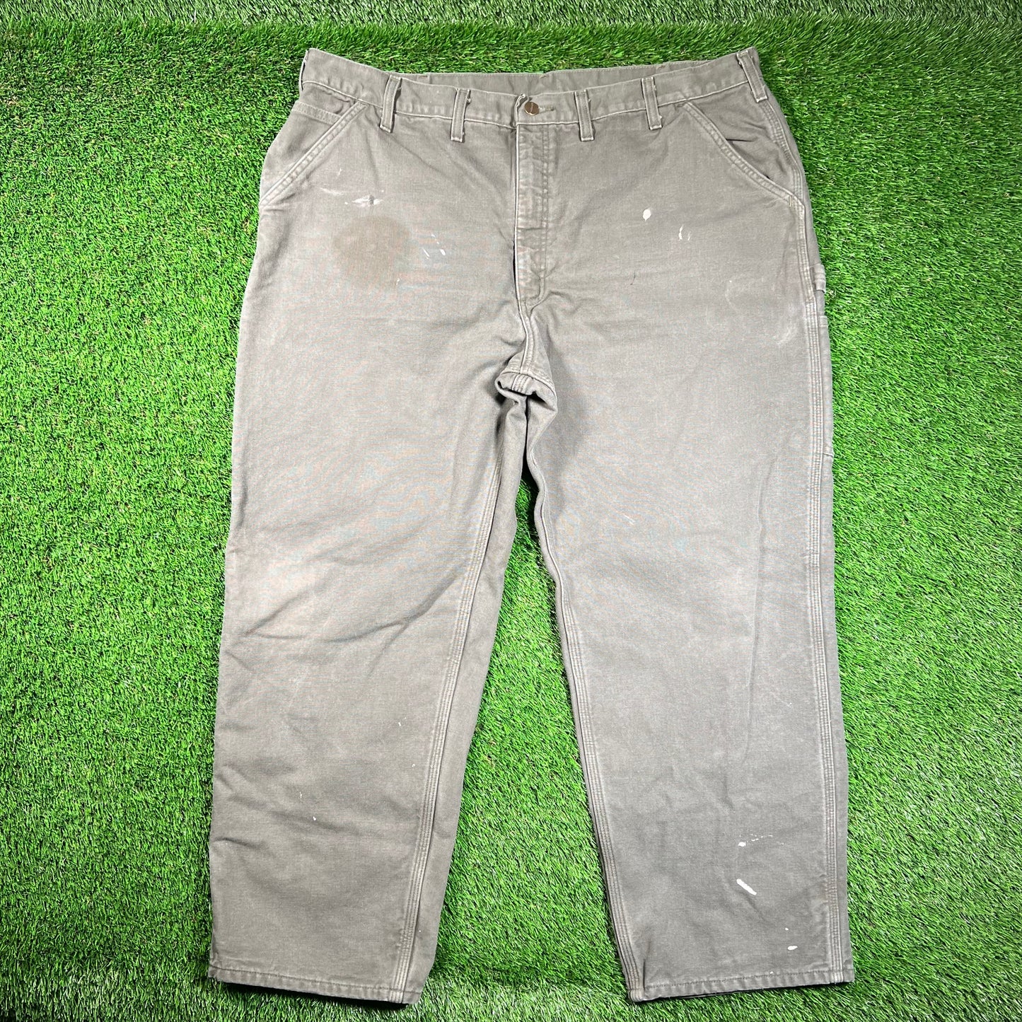 Y2K Carhartt Workwear Flannel Lined Green Pants Size 44x30 USED v18594