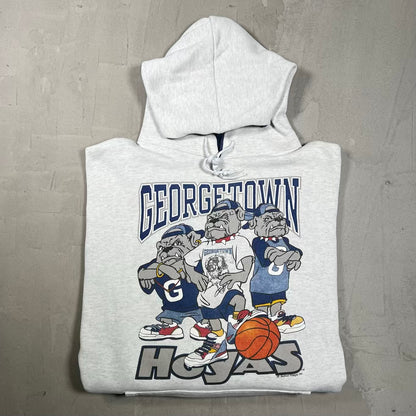 1990s Georgetown Hoyas Bulldog AOP Grey Hoodie Size XL USED v20271