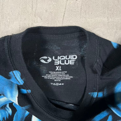 Liquid Blue Blue Skulls AOP Black Tee Size XL USED v20376