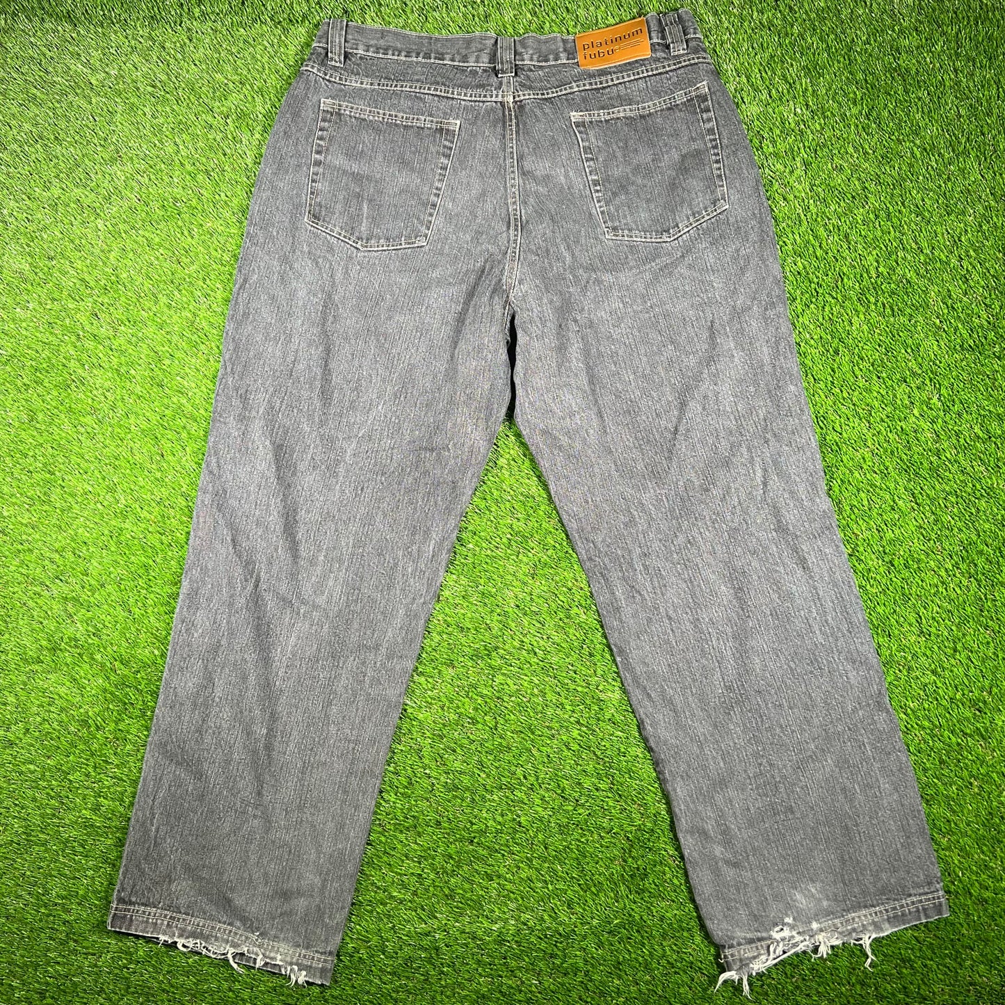 Y2K Platinum Fubu Washed Grey Jeans Size 40x34