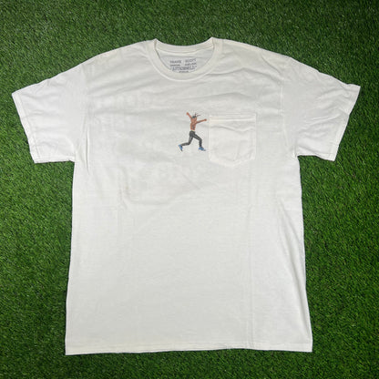2018 Travis Scott Virgil Abloh Action Figure White Pocket Tee Size Large USED x14588