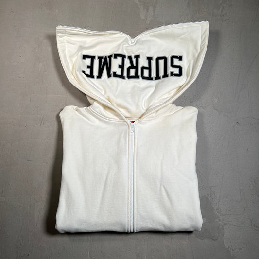 Supreme Split White Zip Up Hoodie Size Medium USED x17627
