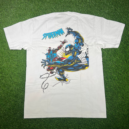 Mask and Disguise M.A.D. Marvel "Spiderman vs. Venom" AOP White Tee Size Large USED v17082