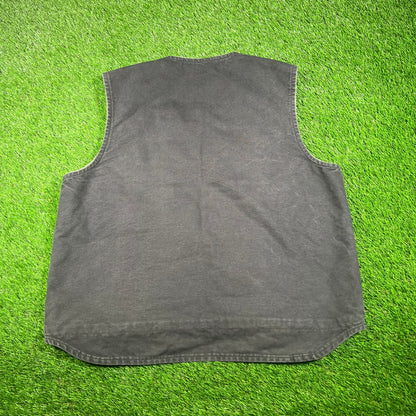 Y2K Carhartt Black Washed Duck Sherpa Lined Vest Size XL USED v17548