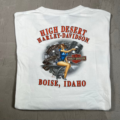 2011 Harley Davidson "Boise" Pinup White Longsleeve Size Large USED v20045
