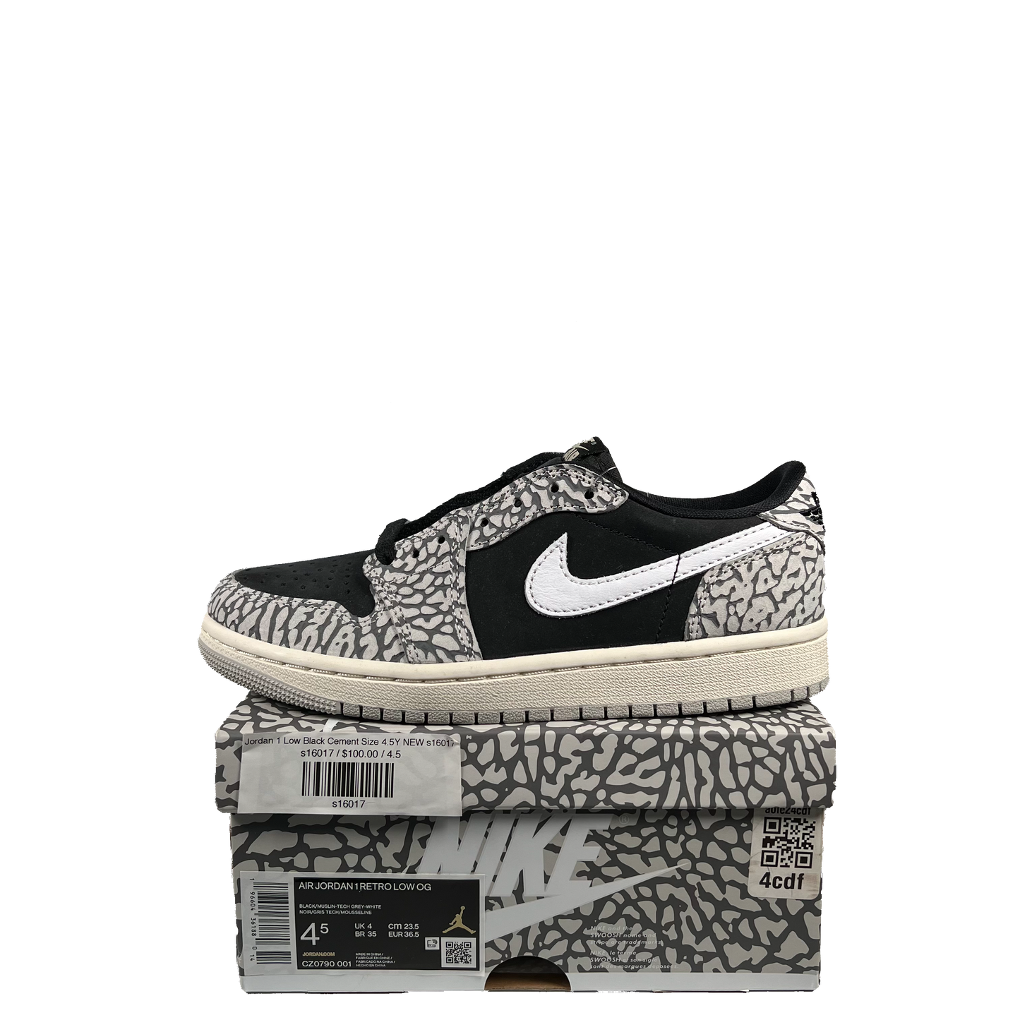 Jordan 1 Low Black Cement Size 4.5Y NEW s16017