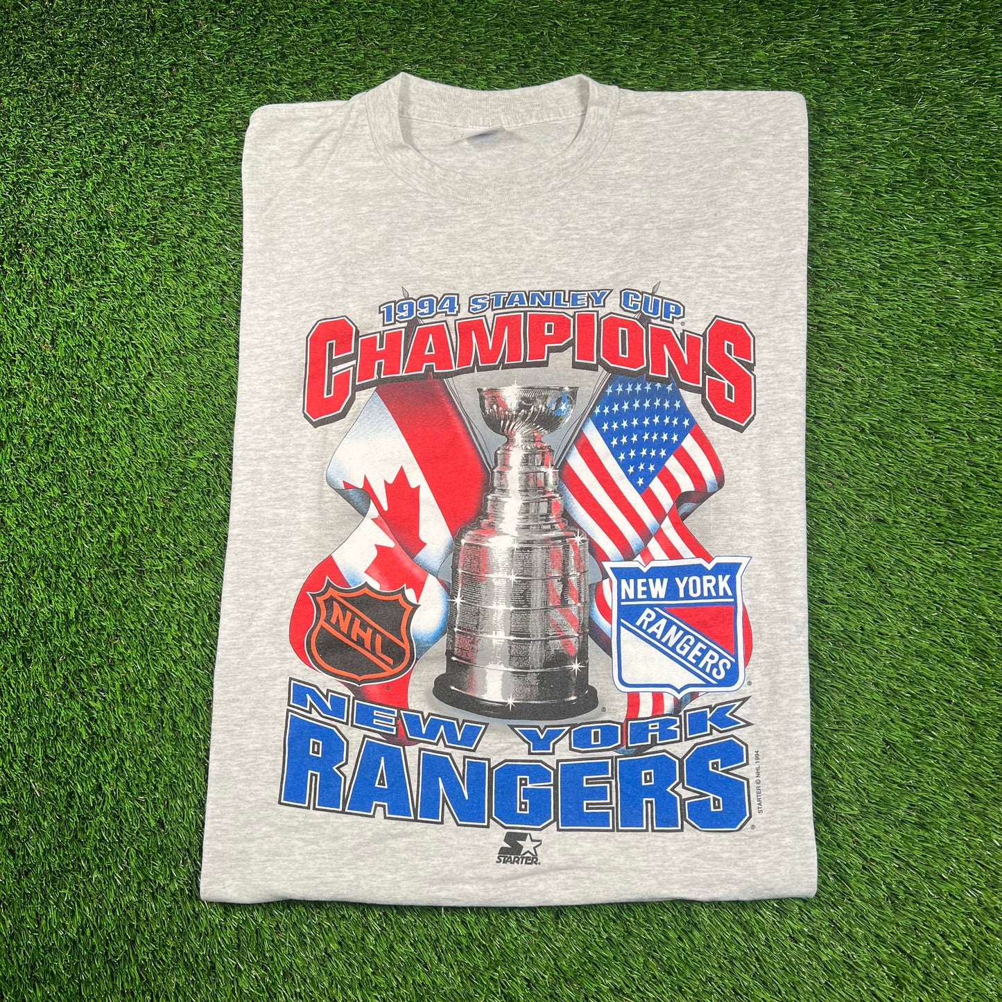 1994 New York Stanley Cup Champion Starter Grey Tee Size XL USED v18254
