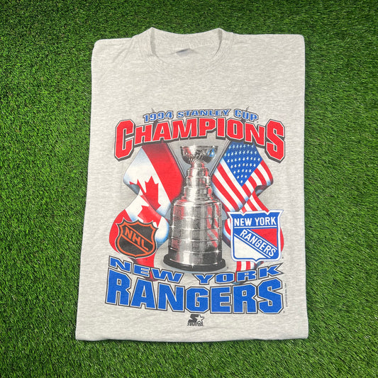 1994 New York Stanley Cup Champion Starter Grey Tee Size XL USED v18254