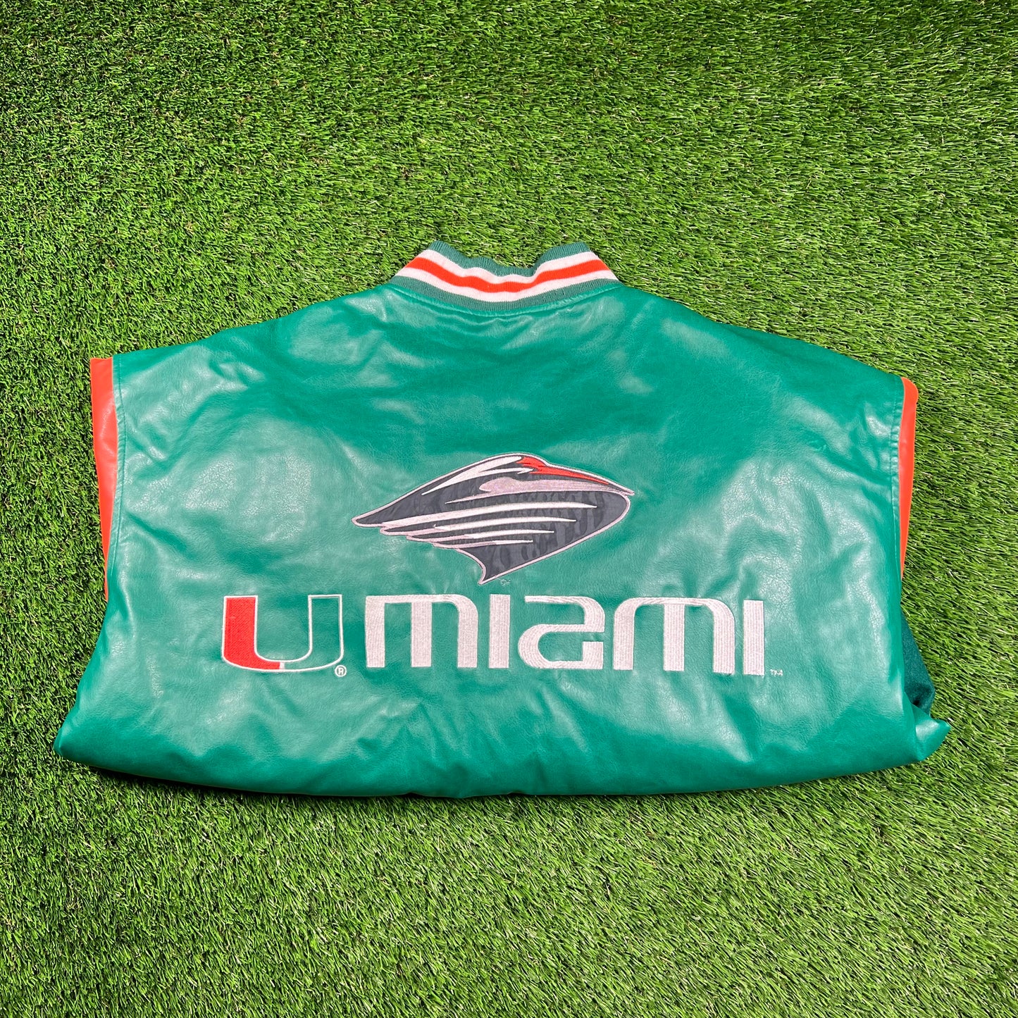 Miami Hurricanes Green Varsity Jacket SIze Large USED v18248