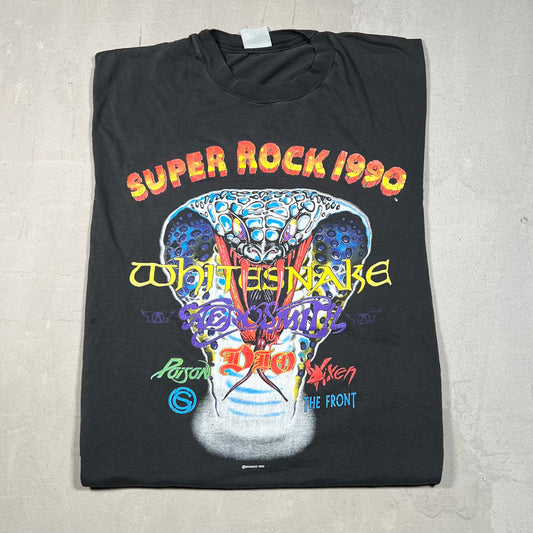 1990 Super Rock Music Fest Black Tee Size XL USED v19027