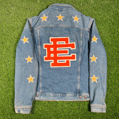 Eric Emanuel Diesel Varsity Blue Denim Jacket Size Large USED x14748